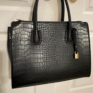 H&M Croc-Embossed Structured Satchel Handbag in Black